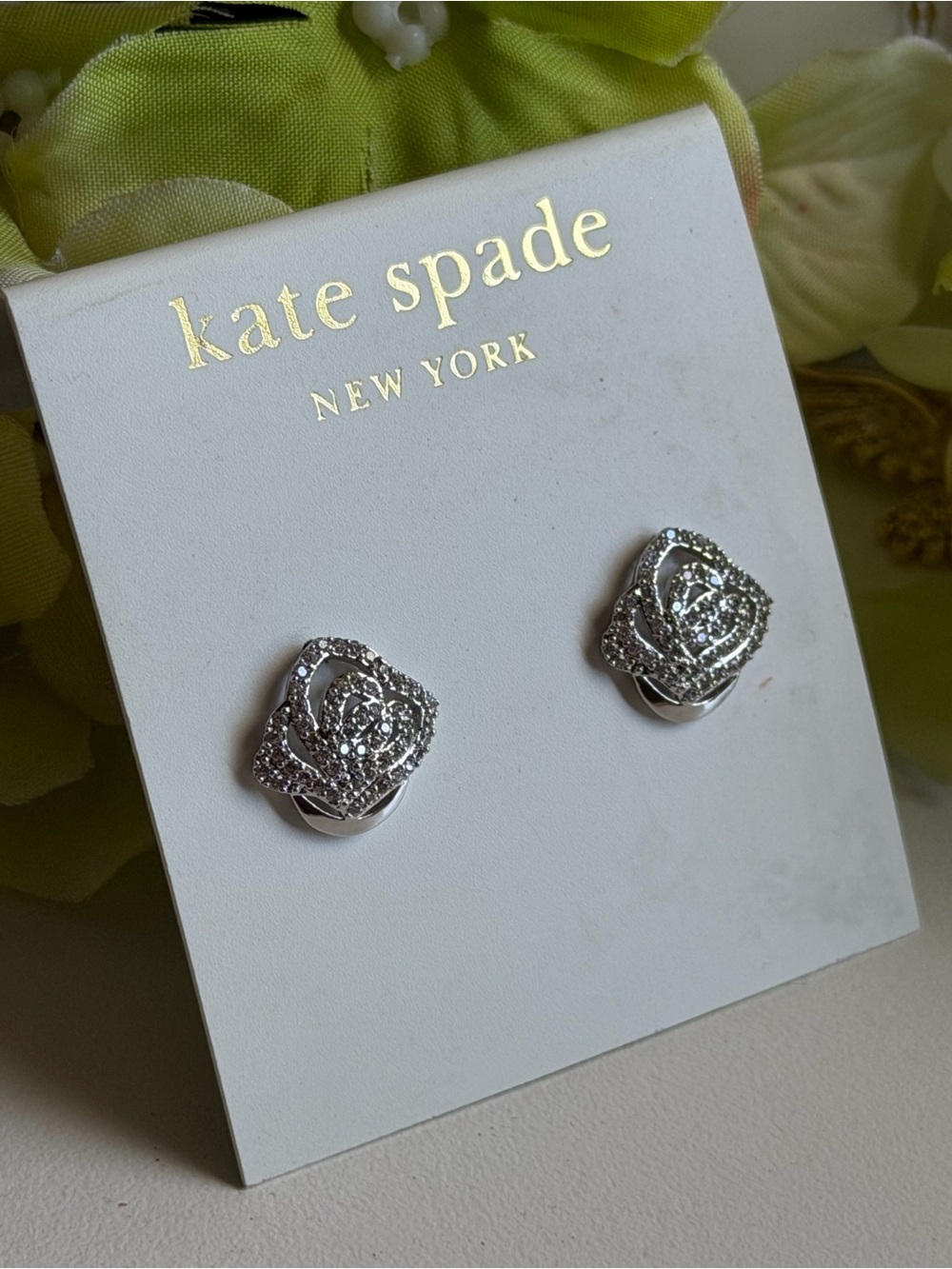 kate spade Silver Pave Rose Stud Earrings